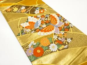 蝶に竹・枝垂れ桜・菊模様織り出し 袋帯